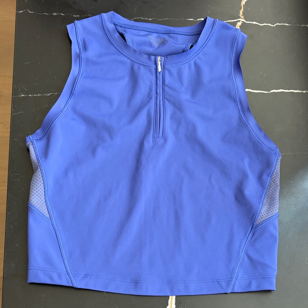 Athleta Blue Sleeveless Zip-Front Crop Top